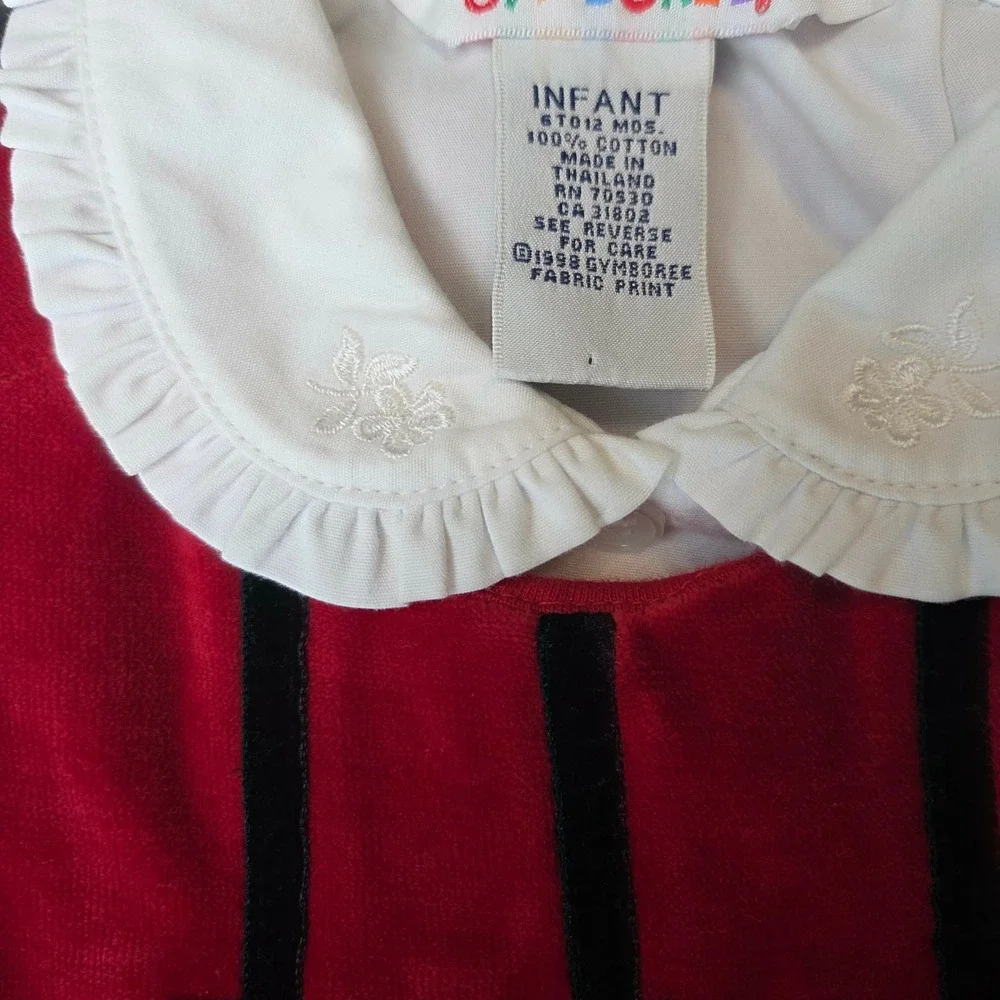 Vintage 1998 Gymboree Red Velvet Dress Set Beret Hat Blouse Infant 6-12 Months